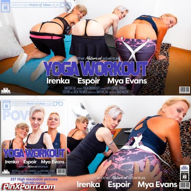 Espoir, Irenka, Mya Evans, Rick Palmer, Three cougars share a cock at this POV yoga workout