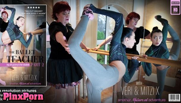 Veri, the granny ballet teacher is back with a new young lesbian student to please her hairy pussy