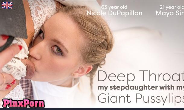 Nicole DuPapillon deepthroats her stepdaughter Maya Sinn with her huge wet pussylips
