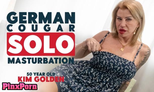 Hot German Cougar Kim Golden masturbates her shaved mature pussy