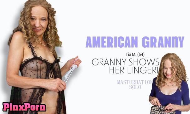American Granny shows off her lingerie and shaved granny pussy! Tia M